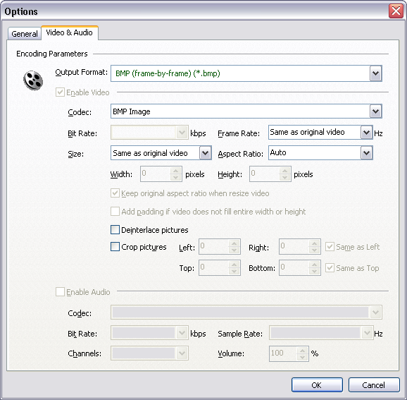 BMP Encoding Parameters