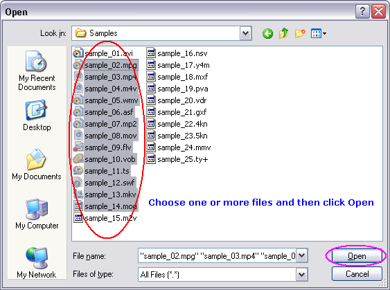 Choose one or more DVR-MS files